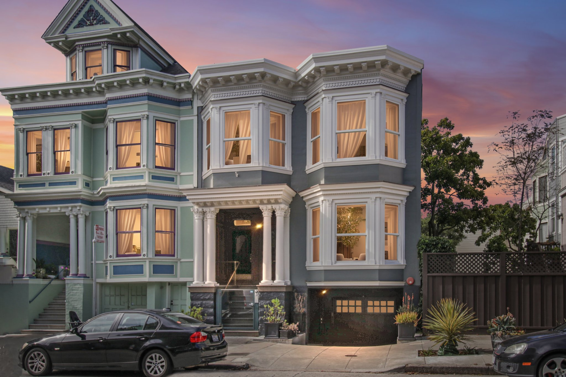 Victorian home at twilight in San Francisco